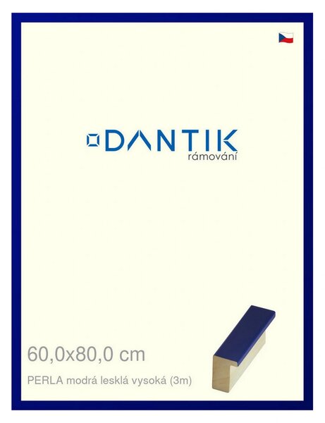 DANTIK rám na obraz 60x80 | PERLA modrá lesklá vysoká (Plexi Čiré)