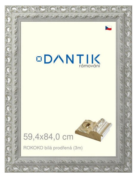 DANTIK rám na obraz 59,4x84 | ROKOKO bílá prodřená (Plexi Čiré)