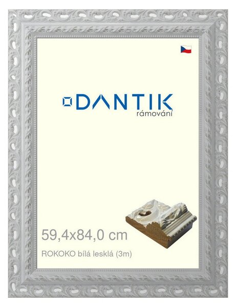 DANTIK rám na obraz 59,4x84 | ROKOKO bílá lesklá (Plexi Čiré)