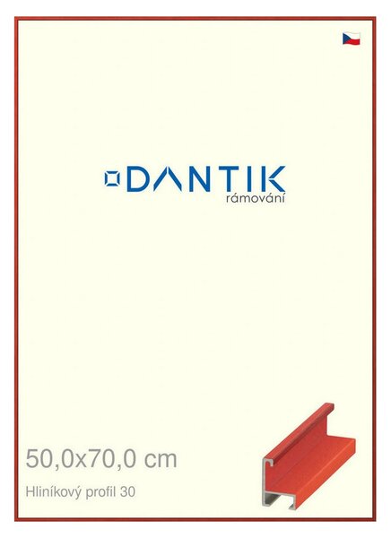 DANTIK rám na obraz 50x70 | ALU Dýha barevná červená třešeň (Plexi Čiré)