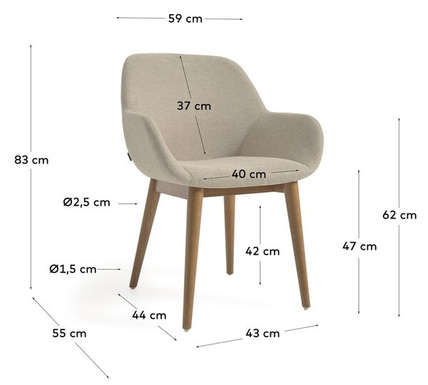 Béžové čalúnené jedálenské kreslo s podrúčkami Konna – Kave Home
