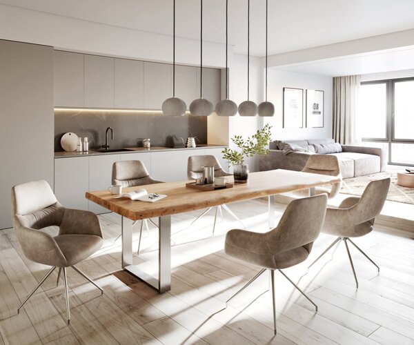 DELIFE Jedálenský stôl Edge 280x100 cm XL akácia prírodná nerezová oceľ úzky Live-Edge