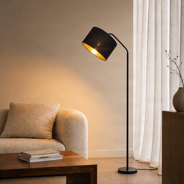 Lindby Stojacia lampa Siovan, čierna, výška 172 cm, labutí krk, Čierna, Obývacia izba / jedáleň, kov, Moderný, Oblúková stojaca lampa
