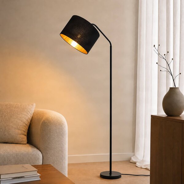 Lindby Stojacia lampa Siovan, čierna, výška 172 cm, labutí krk, Čierna, Obývacia izba / jedáleň, kov, Moderný, Oblúková stojaca lampa