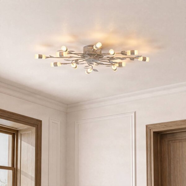 Lindby Stropné LED svetlo Bolonia, mosadz/biela, Ø 80 cm, Mosadz / zlato, Obývacia izba / jedáleň, kov, Vidiecky / Rustikálny, Stropné svetlo