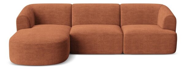 Menčestrová rohová pohovka v terakotovej farbe (ľavý roh/s leňoškou) Campi – Cosmopolitan Design
