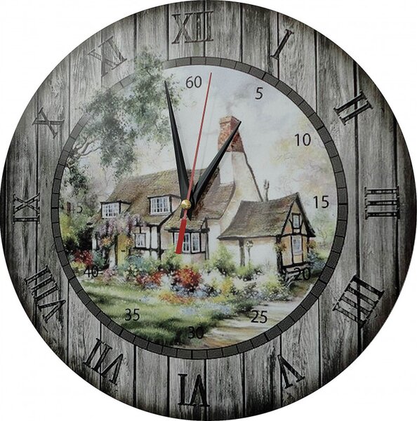 Hodiny na stenu z dreva, nástenné hodiny vintage I SENTOP HDFK003 fi 30 cm
