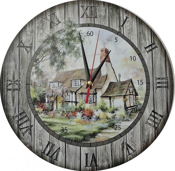 Hodiny na stenu z dreva, nástenné hodiny vintage I SENTOP HDFK003 fi 30 cm