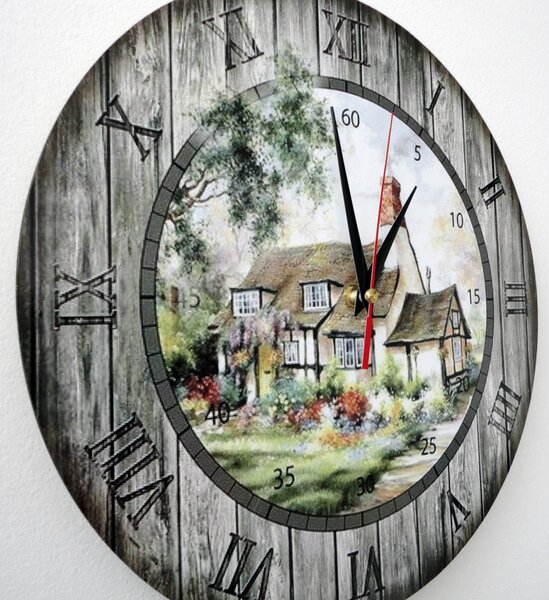 Hodiny na stenu z dreva, nástenné hodiny vintage I SENTOP HDFK003 fi 30 cm