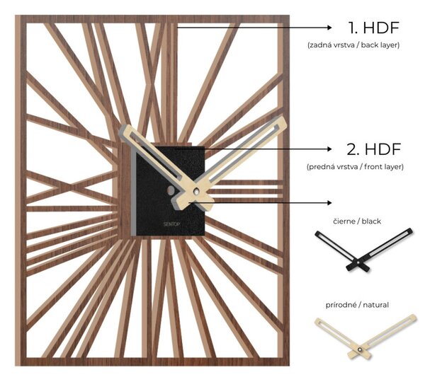 Drevené nástenné hodiny z HDF - Čierne, biele alebo orech | SENTOP HDFK038-orech wenge
