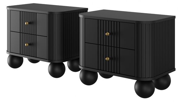 Nočné stolíky Vesper 56 cm - 2 ks - čierna / zlatá / čierne nohy
