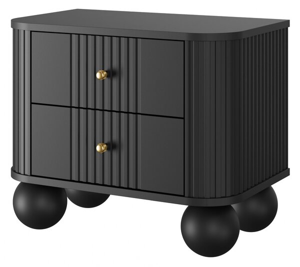 Nočné stolíky Vesper 56 cm - 2 ks - čierna / zlatá / čierne nohy