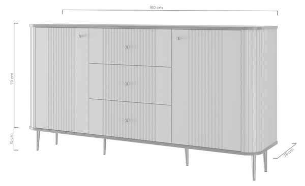 Komoda Vesper 160 cm so zásuvkami na nožičkách - kašmír / orech / zlaté nohy