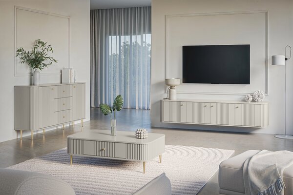 Závesný TV stolík Vespera 4D 187 cm - kašmírová / zlatá