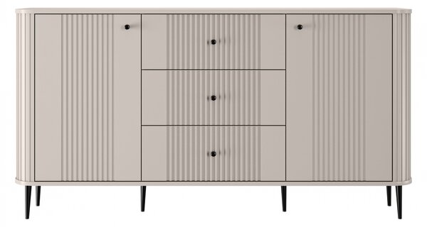 Komoda Vesper 160 cm so zásuvkami na nožičkách - kašmír / čierne nohy