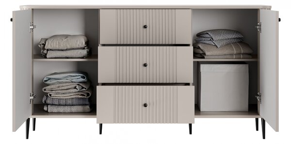 Komoda Vesper 160 cm so zásuvkami na nožičkách - kašmír / čierne nohy