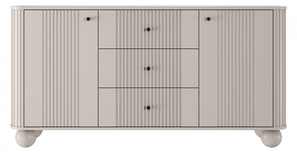 Komoda so zásuvkami Vesper 160 cm - kašmír / čierne úchytky / guľaté nohy