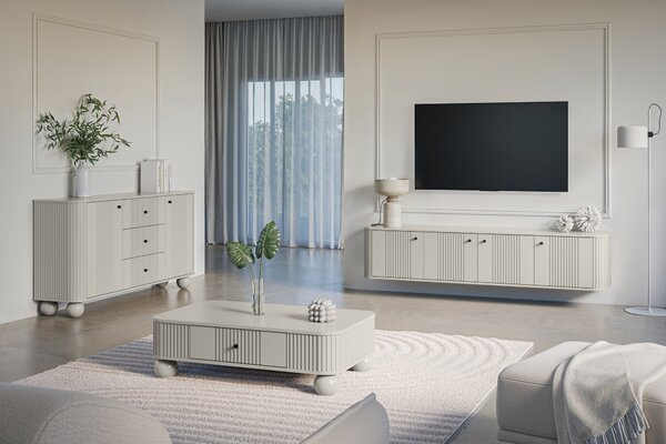 Závesný TV stolík Vespera 4D 187 cm - kašmírová / čierna