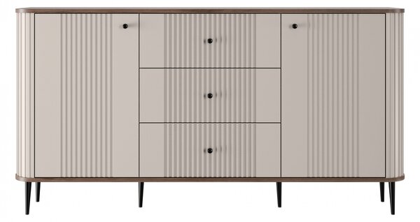 Komoda Vesper 160 cm so zásuvkami na nožičkách - kašmír / orech / čierne nohy