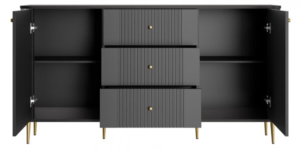Komoda so zásuvkami Vesper 160 cm - čierna / zlaté nohy