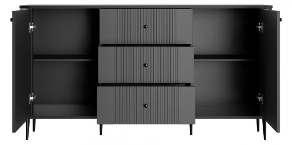 Komoda Vesper 160 cm so zásuvkami na nožičkách - čierna / čierne nohy