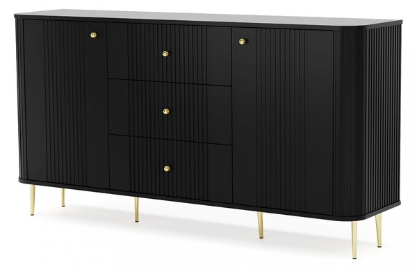Komoda so zásuvkami Vesper 160 cm - čierna / zlaté nohy