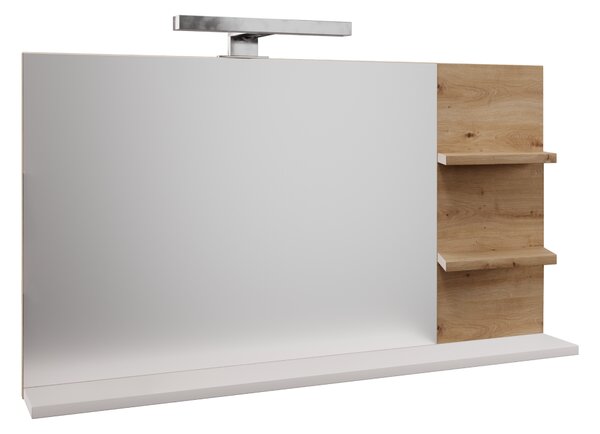 KONDELA Zrkadlo s LED osvetlením, biela/dub artisan, CUBO CUB04