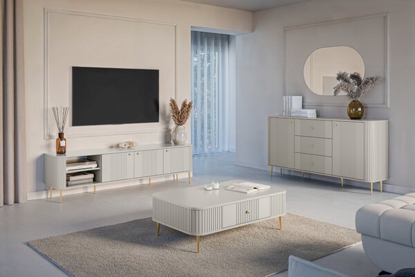 TV stolík Vespera 3D 187 cm - kašmírová / zlaté nožičky