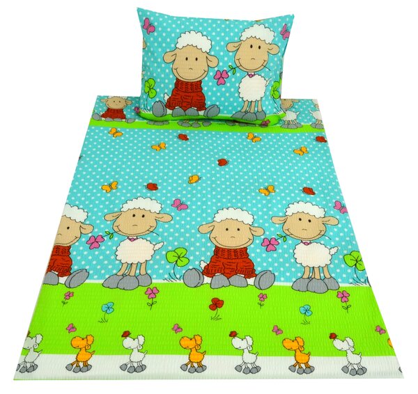 Krepové obliečky do postieľky OVEČKY modré Rozmer obliečky: 45 x 65 cm | 90 x 135 cm