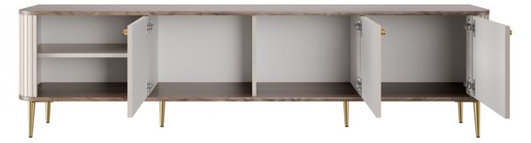 TV stolík Vespera 3D 187 cm - kašmírová / orech / zlaté nožičky