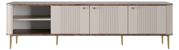 TV stolík Vespera 3D 187 cm - kašmírová / orech / zlaté nožičky