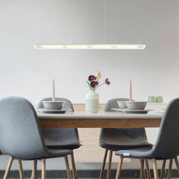 LED závesné svietidlo Novak, číre/niklové, 88 cm, stmievateľné, Jasné / priehľadné, Obývacia izba / jedáleň, Sklo, Závesné svietidlo