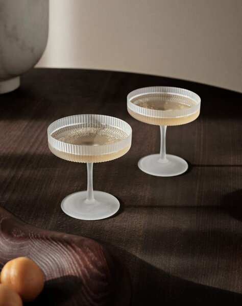Ferm Living Poháre Ripple Champagne Saucer set 2ks, frosted
