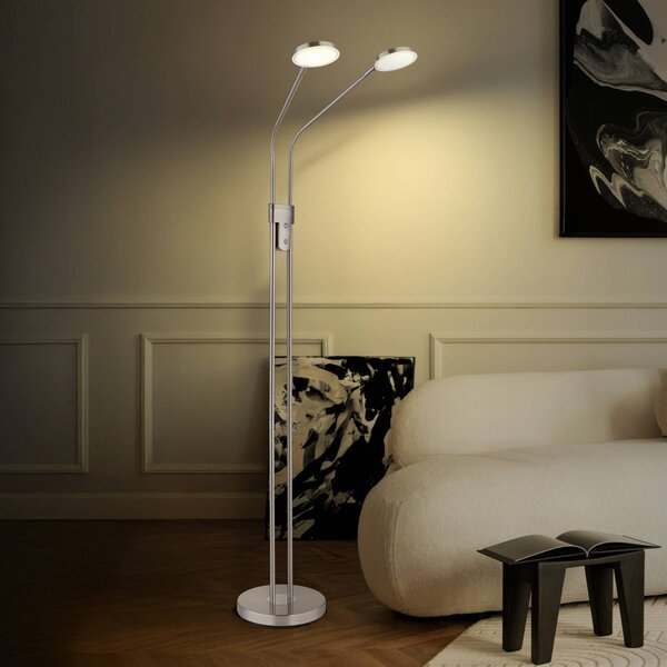 LED stojacia lampa Silvio, 2-pl., niklová, stmievateľné, Hliník / sivá / zinok, Obývacia izba / jedáleň, kov, Stolová lampa