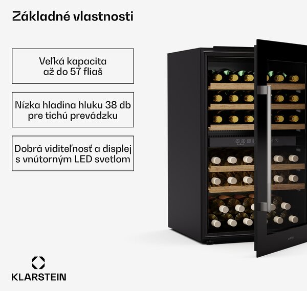 Klarstein Vinsider 57 Duo chladnička na víno, 2 chladiace zóny, 57 fliaš, vstavaný spotrebič