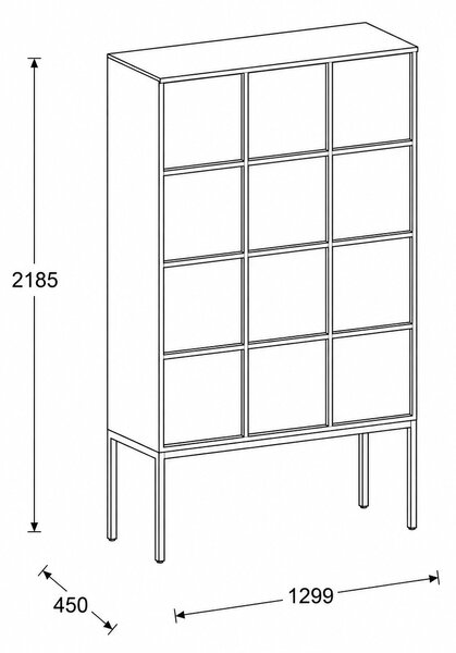 Kancelárska skriňa FRAME, čierna podnož, 12x dvere, 1299 x 450 x 2185 mm, PUSH-lock, biela