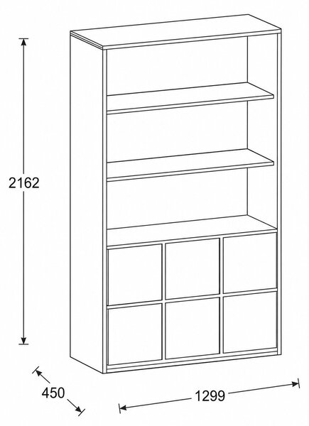 Kancelárska skriňa FRAME, 6x dvere, 2x polica, 1299 x 450 x 2162 mm, PUSH-lock, breza