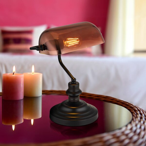 Stolová lampa Antique, medená farba/matná čierna, výška 37 cm, Čierna, Spálňa, Sklo, Industriálny dizajn