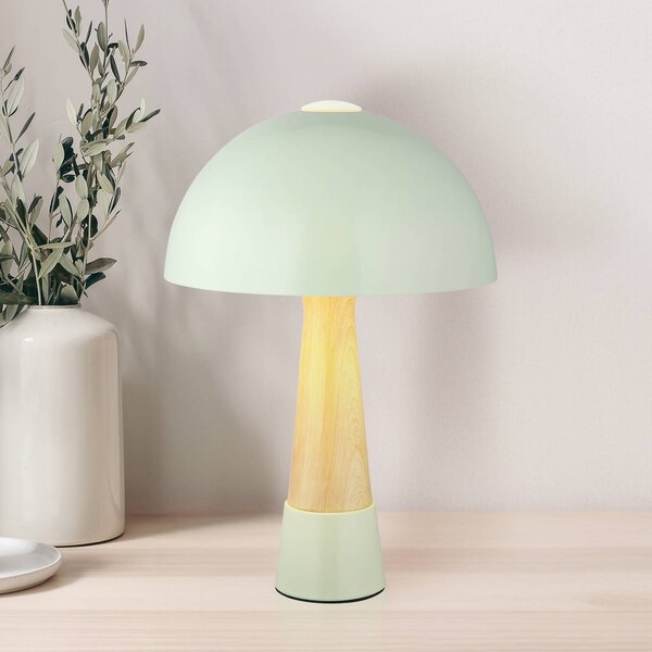 Stolová lampa Paulin, matná zelená/drevený vzhľad, kov, výška 36,5 cm, Zelená, Spálňa, kov, Škandinávsky, Stojacie svietidlo