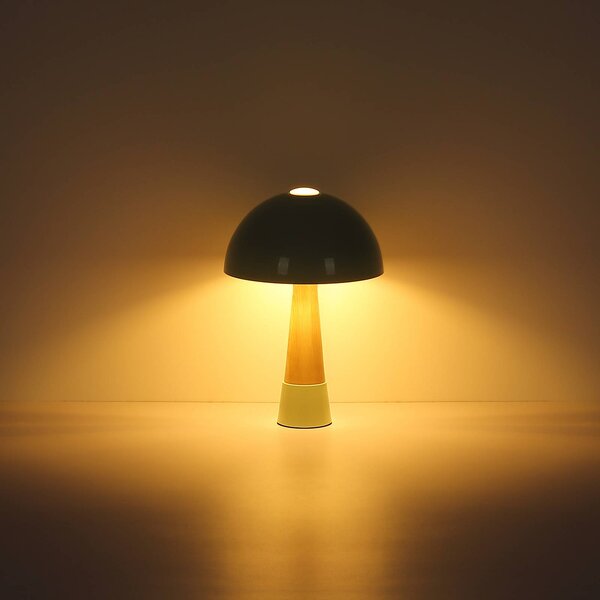 Stolová lampa Paulin, matná zelená/drevený vzhľad, kov, výška 36,5 cm, Zelená, Spálňa, kov, Škandinávsky, Stojacie svietidlo
