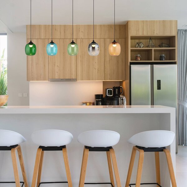 Globo LED závesné svietidlo Minara, 5-pl., dĺžka 102 cm, farebné, sklo, Viacfarebné, Obývacia izba / jedáleň, kov, Moderný