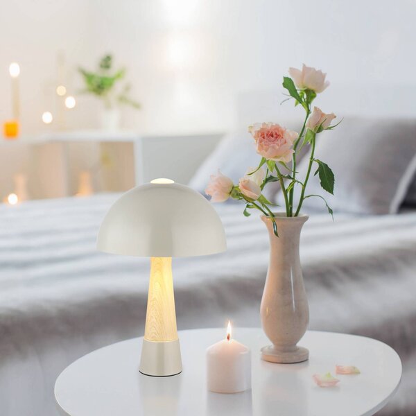 Stolová lampa Paulin, sivá/vzhľad dreva, kov, 37 cm, E27, Hliník / sivá / zinok, Spálňa, kov, Škandinávsky, Stojacie svietidlo