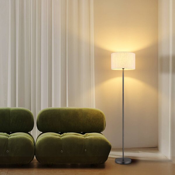 Stojacia lampa Thea, krémová/matná čierna, ľan, výška 160 cm, Krémová / jantárovo žltá, Obývacia izba / jedáleň, Textil / látka / hodváb, Škandinávsky