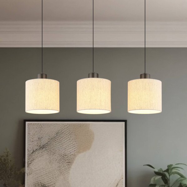 LED závesné svietidlo Thea, dĺžka 74 cm, 3-pl., krémová/matná čierna, Krémová / jantárovo žltá, Obývacia izba / jedáleň, Textil / látka / hodváb, Škandinávsky