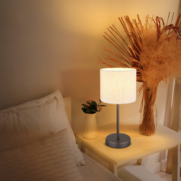 Stolová lampa Thea, krémová/matná čierna, ľan, výška 37 cm, Krémová / jantárovo žltá, Obývacia izba / jedáleň, Textil / látka / hodváb, Škandinávsky