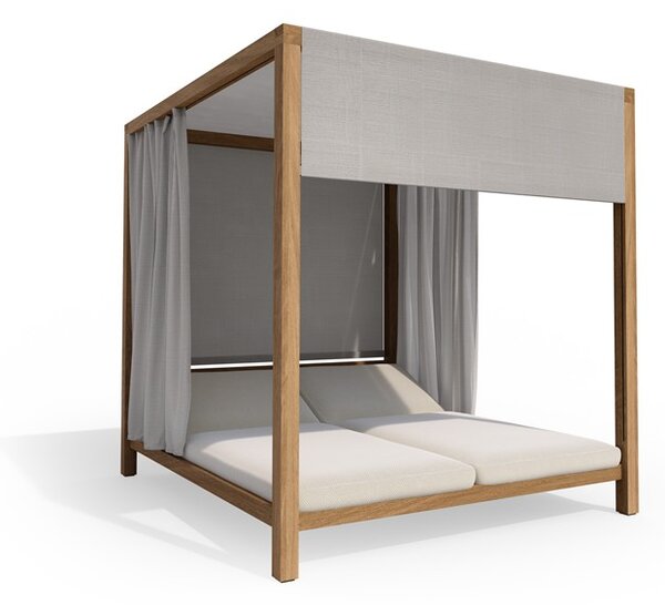Tribu Rám vonkajšej postele Pure, Tribu, 189x219x205 cm, rám teak, zadná stena a strecha vonkajšia látka Sunbrella Velum farba oyster, bez matraca