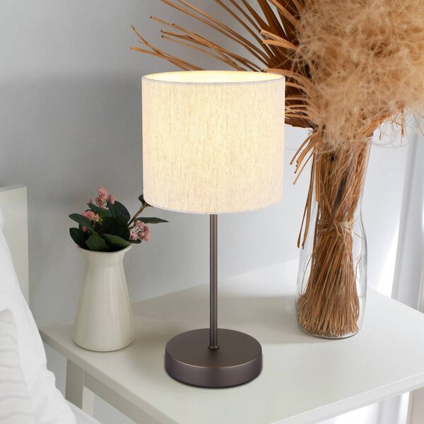 Stolová lampa Thea, krémová/matná čierna, ľan, výška 37 cm, Krémová / jantárovo žltá, Obývacia izba / jedáleň, Textil / látka / hodváb, Škandinávsky