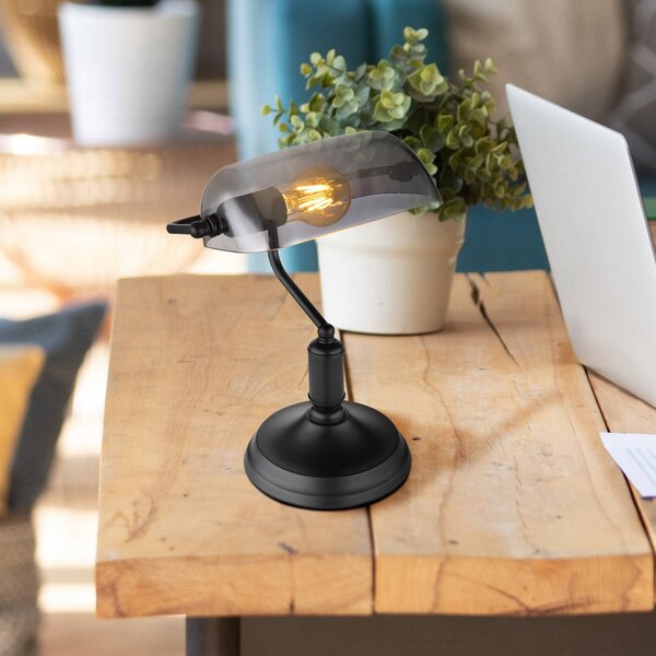 Globo Stolová lampa Antique, dymová farba/matná čierna, výška 37 cm, Čierna, Spálňa, kov, Industriálny dizajn