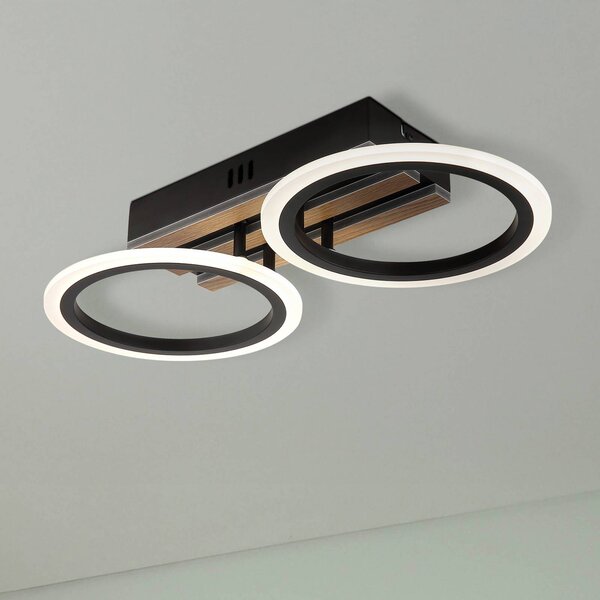 Stropné LED svetlo Blevins 2-pl. čierne/drevený vzhľad, dĺžka 46 cm, Čierna, Obývacia izba / jedáleň, kov, Moderný, Stropné svetlo