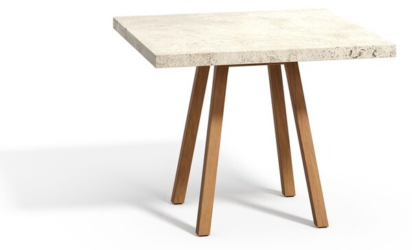 Tribu Teakový jedálenský stôl Vis a Vis, Tribu, štvorcový 99x99x75 cm, rám teak, doska travertine